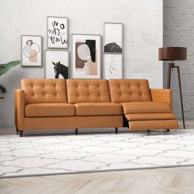 Caramel leather reclining online sofa